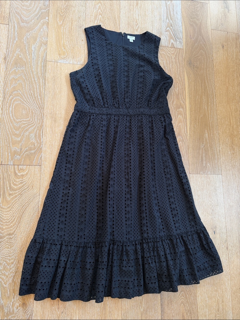 J. Crew Black Eyelet Midi Dress Size 14 - Picture 2 of 8